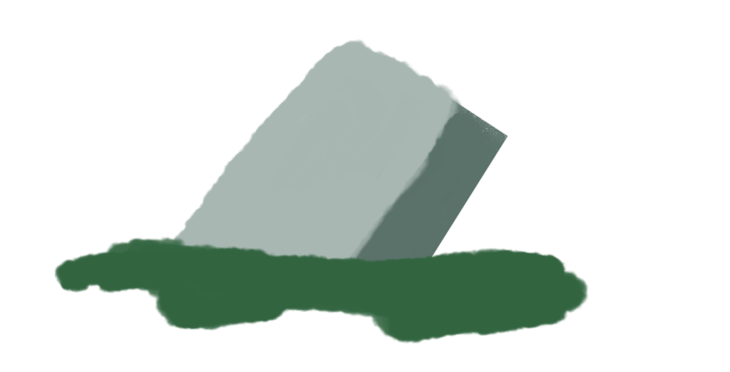 岩レイヤーと地面レイヤーを作って、パステルブラシで形をざっくり作る